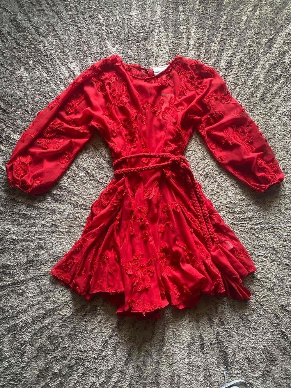 Mare Mare Red Mesh Embroidered Flower Mini Dress – Size M